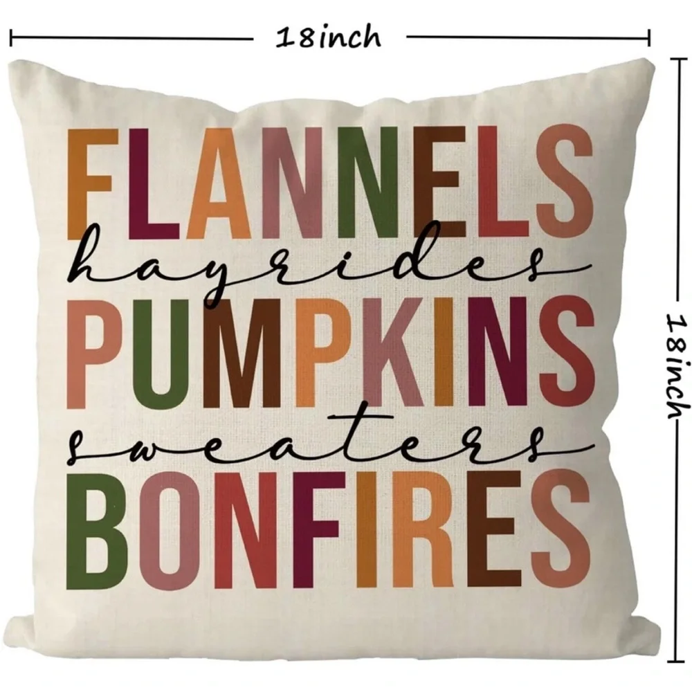 •NWT GAGE Fall Pillow COVER 18×18 Flannels Pumpkins Bonfires Autumn Holiday